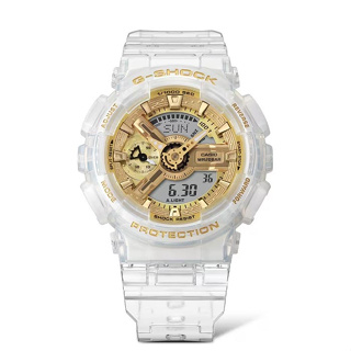 【CASIO 卡西歐】G-SHOCK 小尺寸 GMA-S110SG-7A 兩百米防水電子錶 雙顯運動錶 透明/金色 台南