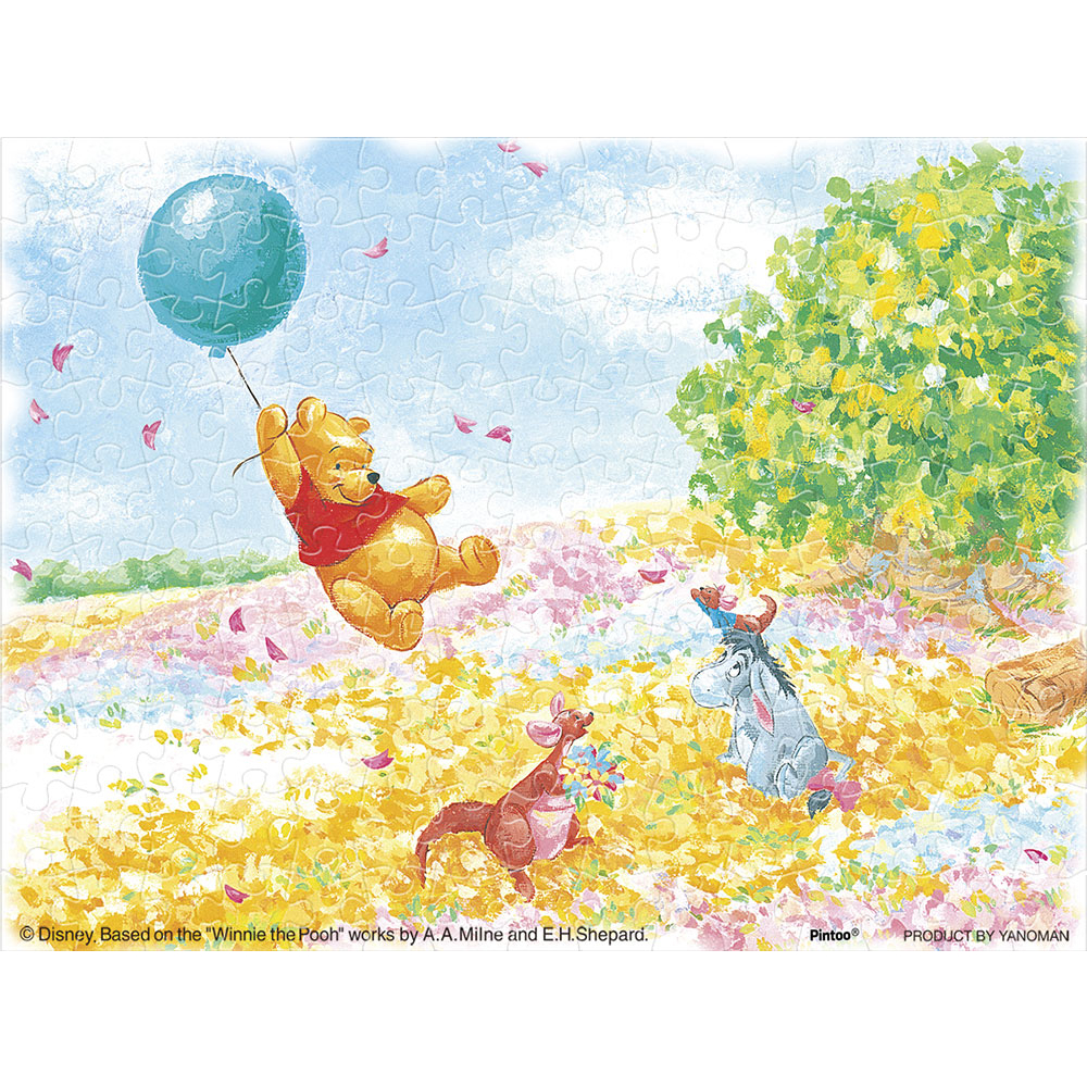 2301-10 絕版迷你塑膠150片日本拼圖．迪士尼 Winnie the Pooh 小熊維尼 氣球 附腳架