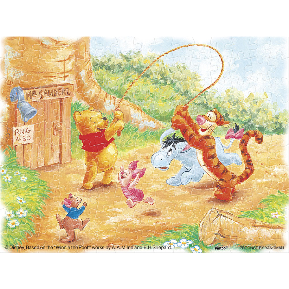 2301-11 絕版迷你塑膠150片日本進口拼圖．迪士尼 Winnie the Pooh 小熊維尼 跳跳虎 小豬 附腳架