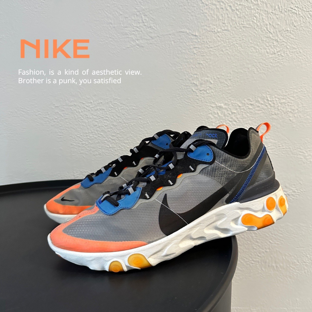 [HYC] NIKE REACT ELEMENT 87 黑白橘透氣休閒運動鞋 US12 AQ1090-004