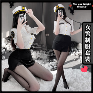 現貨【peach】XL大尺碼警察制服小姐姐套裝膝上襪女警角色制服萬聖節服裝性感聖誕節衣服cosplay道具襯衫1018