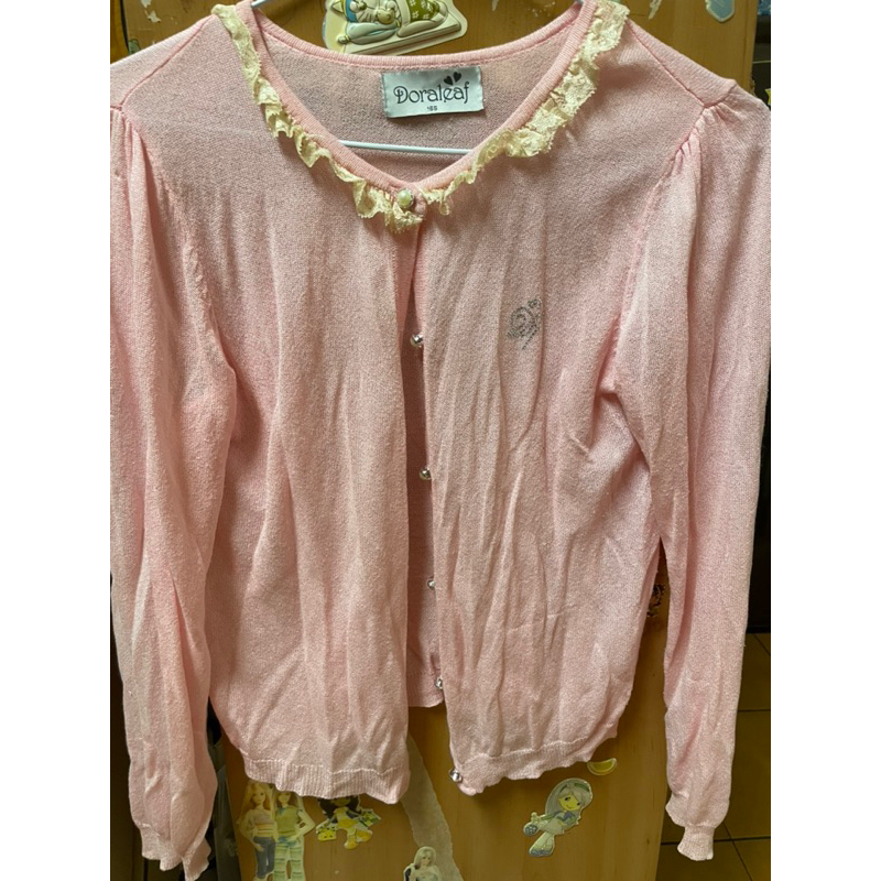 兒童 粉色 針織罩衫 可做防曬服或空調房薄外套 155碼