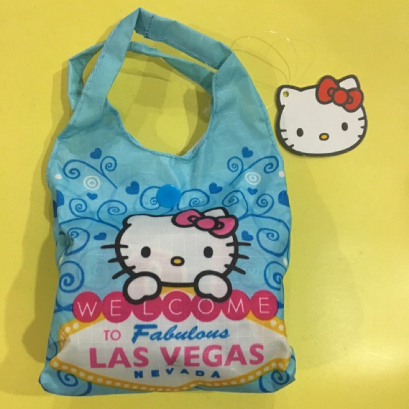 全新 美國帶回 水藍色 LAS VEGAS Hello Kitty 環保收納袋 環保提袋 購物袋 拉斯維加斯購買