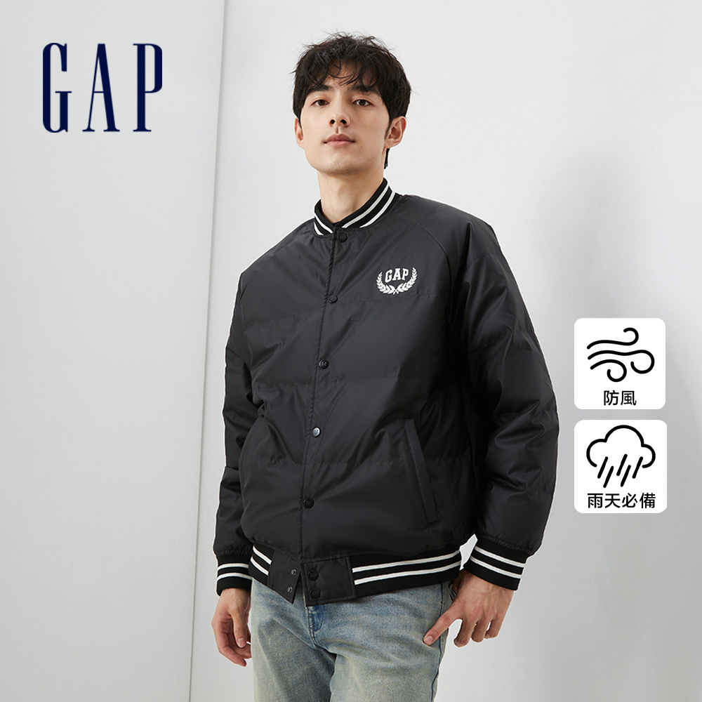 Gap 男女同款 Logo防風防雨印花羽絨外套-黑色(720811)