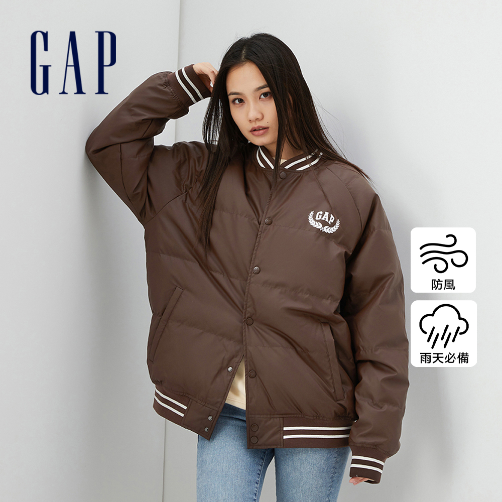 Gap 男女同款 Logo防風防雨印花羽絨外套-棕色(720811)