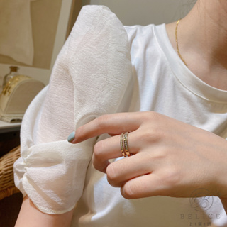 貝黎飾#氣質輕奢華亮鑽 雙環感西德鋼14k 香檳金戒指 A11