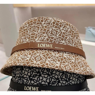 Loewe緹花織布小牛皮帽沿漁夫帽