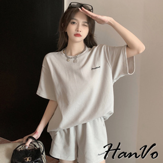 【HanVo】歐美風華夫格寬鬆休閒套裝 舒適親膚休閒運動套裝 日常韓系女裝 女生衣著 5965