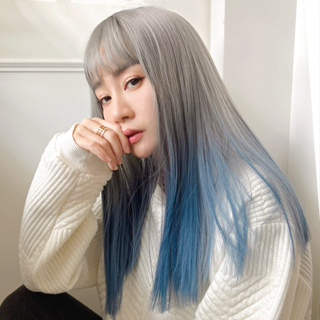魔髮樂 灰色漸層藍色長髮 全頂假髮 直髮 Cos M132