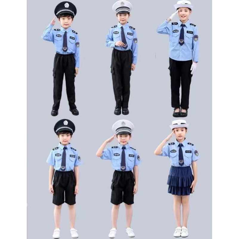 兒童警察套裝特警衣服交警制服男童小公安警官服裝女童警察演出服 萬聖節裝扮