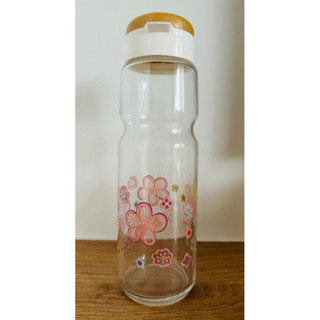 全新品1000cc玻璃隨手瓶 玻璃冷水壺 耐熱溫度5°c~85°c 花花圖案