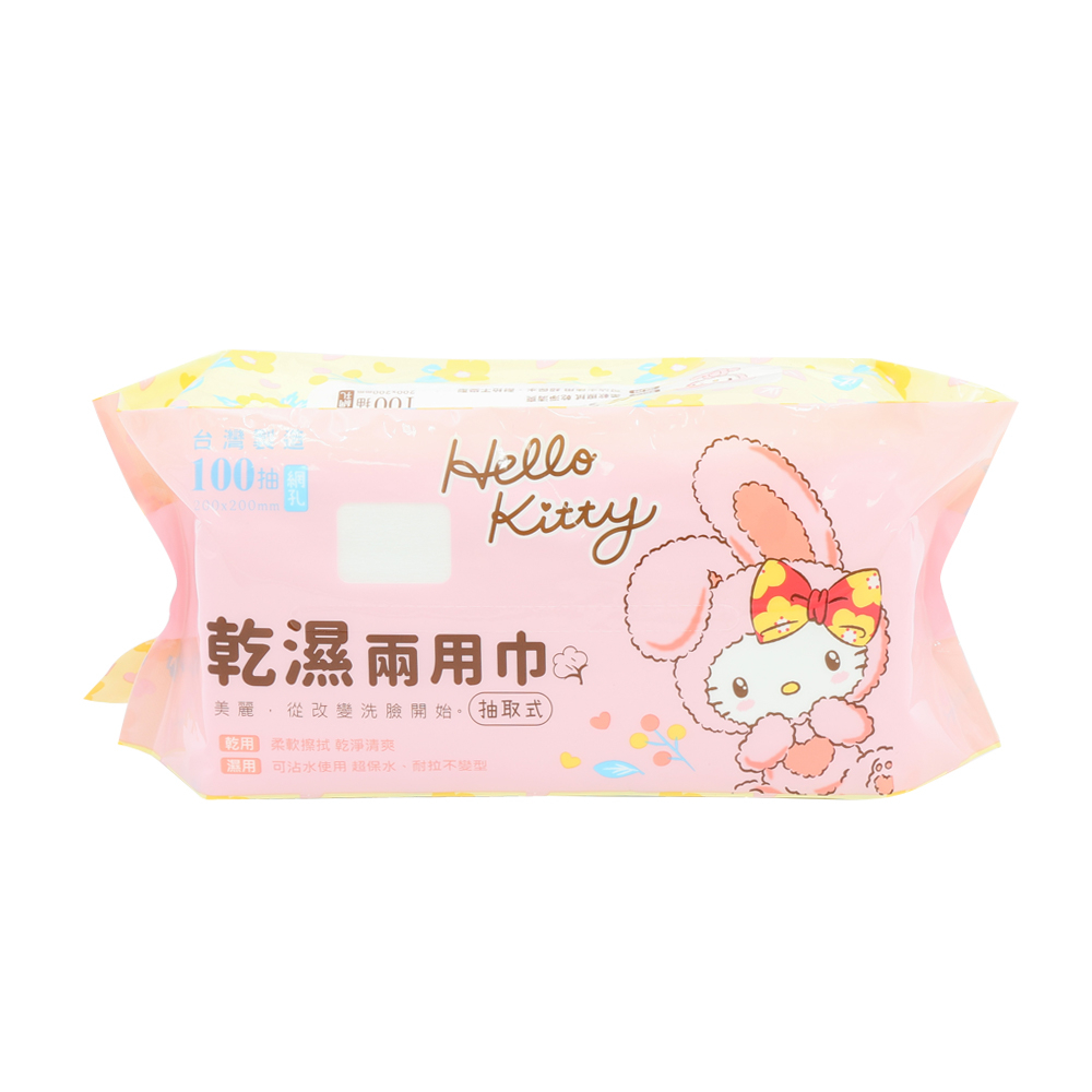 kitty 乾濕兩用巾 100抽【美日多多】洗臉 卸妝 清潔