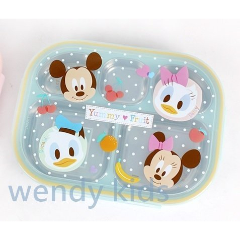 韓國進口 迪士尼 米奇 防燙樂扣型 有蓋 304不鏽鋼餐盤便當盒 分隔餐盒 不鏽鋼 分隔餐盤 營養午餐 寶寶藍 兒童餐具