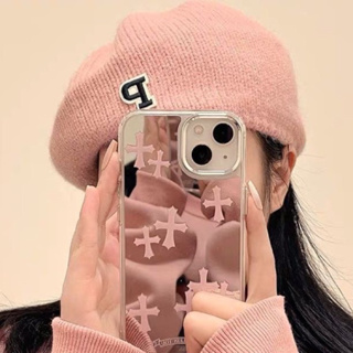 ins甜酷少女心十字架鏡面粉色手機殼🎀iPhone蘋果手機