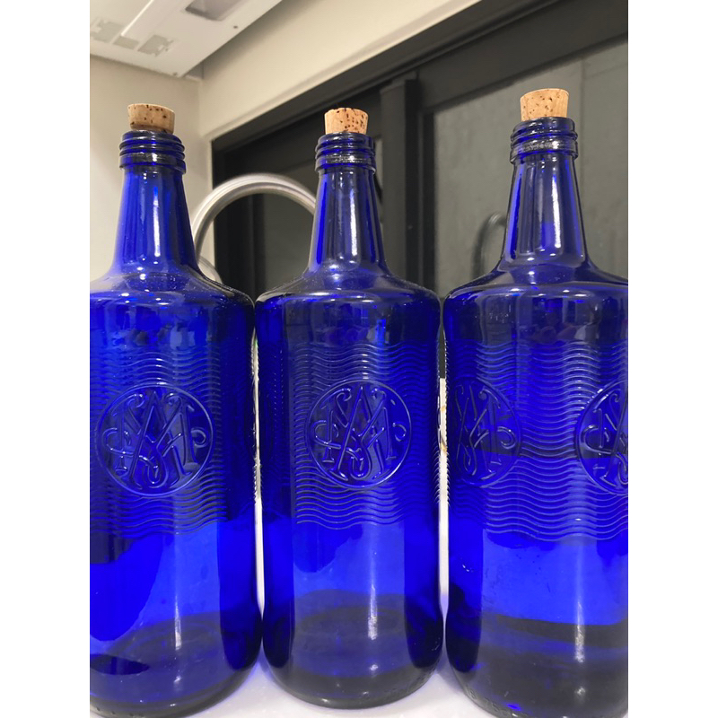 零極限-藍色雕花玻璃瓶~清理能量瓶-（現貨)-附軟木塞#荷歐波諾波諾