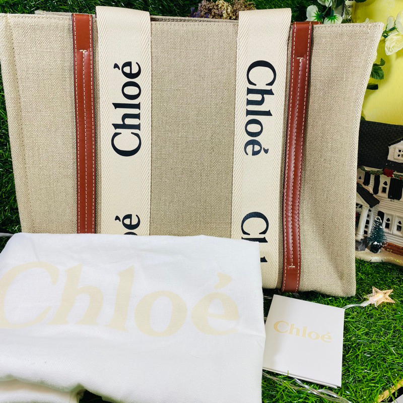 全新現貨保証正品法國Chloe woody  medium  tote中款帆布包托特包公事包休閒包