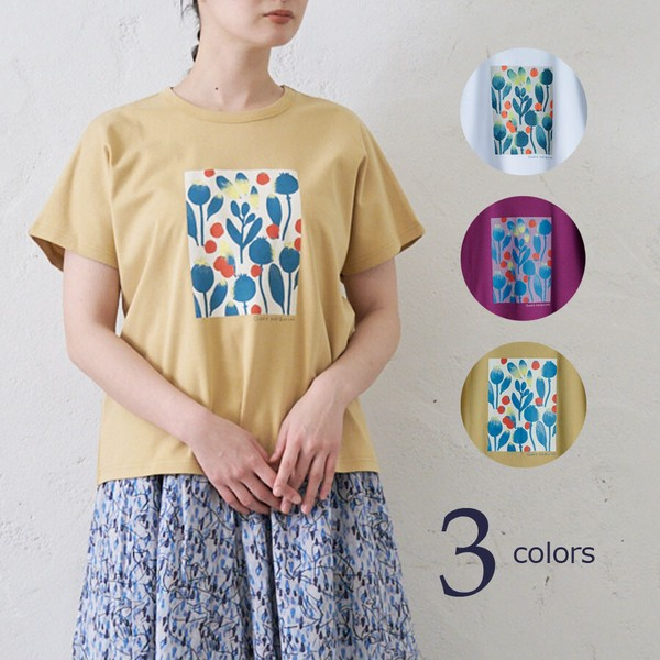 【現貨】日本品牌 Emago 水彩植物印花T恤 日系手繪插畫短袖上衣 プリントTシャツ