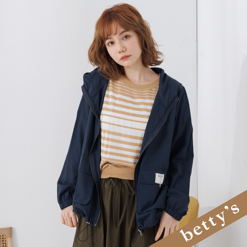 betty’s貝蒂思(25)連帽下擺抽繩薄外套(深藍色)