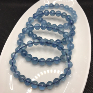 天然 海藍寶 手珠 6m~9.5m 手圍16~17 晶體透藍 帶閃光效應 手鍊 海水藍寶 手串 實品美