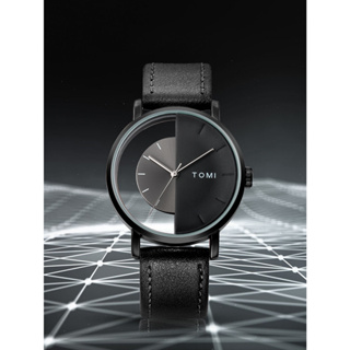 TOMI特米手錶 情侶款鏤空手錶 半邊透視休閒時尚石英手錶 皮帶簡約情侶手錶 精品