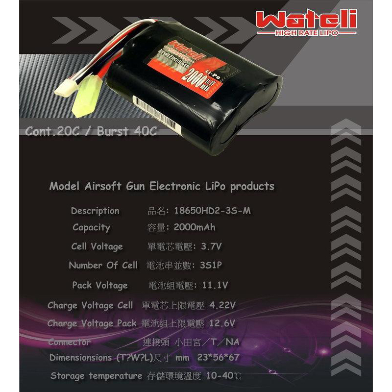 （圓仔）WTL 11.1V 2000mAh 20C 扇形電池 電池盒 電動槍 電池