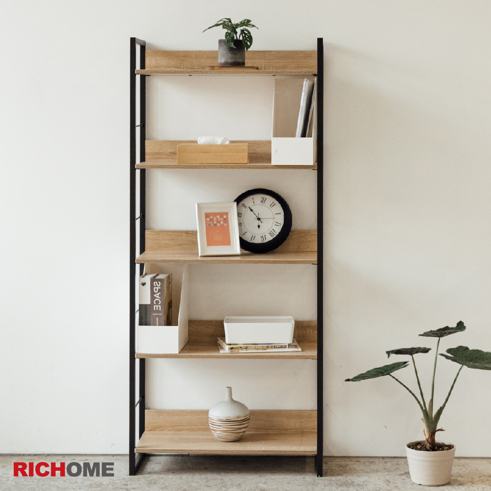 【RICHOME】福利品 SH-481 里斯特3D木紋五層架(咖啡鐵管)   書架  收納架  層架  置物架  置物櫃