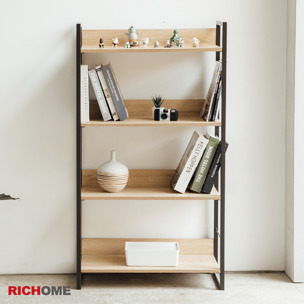 【RICHOME】福利品 SH-480 里斯特3D木紋四層架(咖啡鐵管)   書架  收納架  層架  置物架  置物櫃