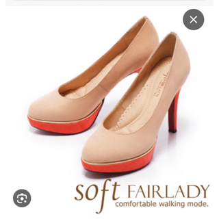 「Fair Lady Soft芯太軟」麂皮 氣質杏\桃紅底\撞色高跟鞋 24號