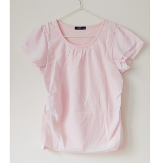 【二手】OB嚴選 IMODE 雪紡拼接短袖上衣 花瓣袖 T恤 雪紡抓皺設計 粉紅色 M號
