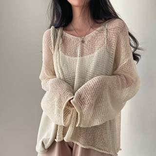 雅麗安娜 針織衫 上衣 毛衣 鏤空別緻上衣小眾夏季薄款針織衫韓系溫柔風寬鬆外搭罩衫1F022-1548.
