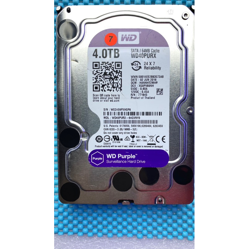 含稅價 WD 3.5吋 4TB SATA3 64M 5.4K WD40PURX  二手良品