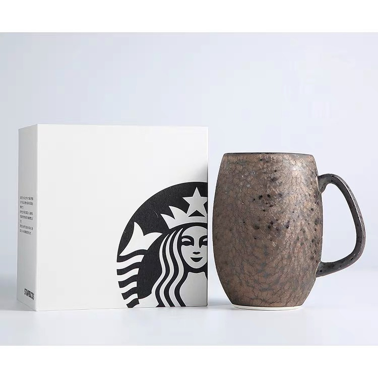 Starbucks官方正品！日本星巴克馬克杯目黑店限定炭彩黑釉手作400ml咖啡情侶杯木盒裝咖啡杯果汁珍奶茶奶昔茶水杯
