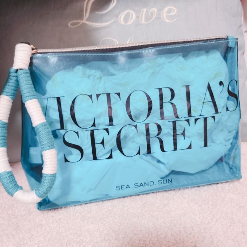 【9成新現貨】Victoria's Secret 維多利亞的秘密 大容量湖水綠海灘果凍包購物包 手提包 手拿包