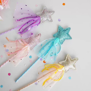 👑現貨【手持仙女棒】網紗亮片星星魔法棒 ins風女孩寶寶生日週歲 魔法棒 小公主蛋糕外掛 拍照道具兒童節日