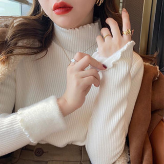 愛依依 針織衫 上衣 毛線衣 保暖 新款加絨加厚一體絨毛衣女半高領爆款內搭洋氣打底針織衫TBF07.10946