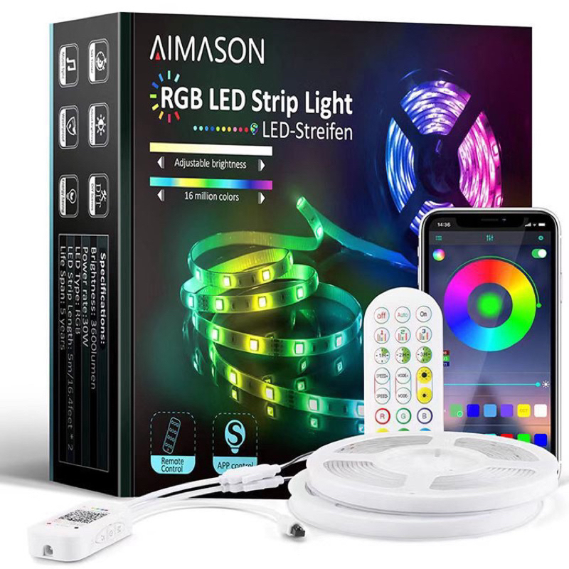 台灣現貨，RGB LED燈條 含變壓器+遙控 控制器，RGB燈條 裝飾燈 10米 （5米x2)