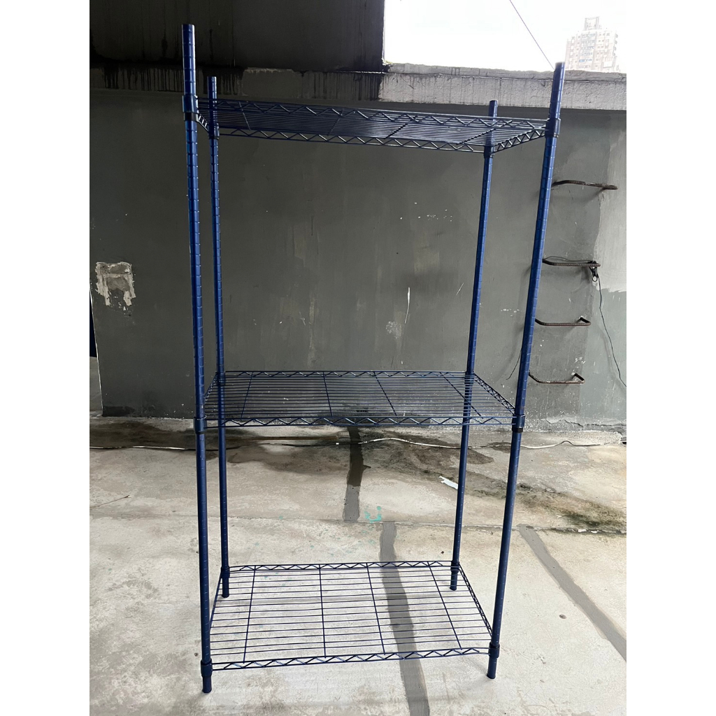 鐵力士 電鍍 藍色 90x35x180cm 附布套三層衣櫥 吊衣架 鐵架 層架