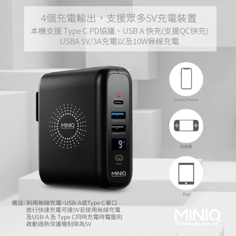 全新Mini-Q ACMD-001無線數顯 行動電源+PD快充+充電頭+無線充 兼具QC/Type-c快充