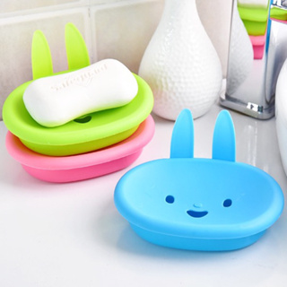 可愛微笑兔子肥皂盒 雙層瀝水香皂盒 肥皂不泡水 立體兔子耳朵造型 輕奢風家用收納浴室置物架 顏色繽紛