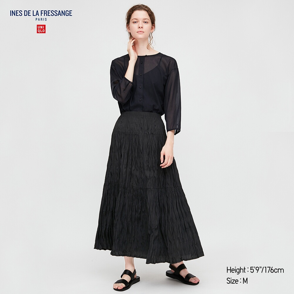 Uniqlo 聯名款 Ines De La Fressange 女裝 IDLF 細褶裙 黑色 S