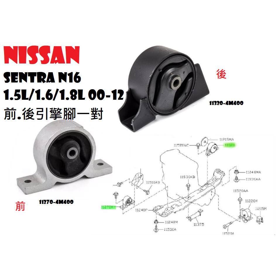 NISSAN SENTRA 180 N16 M1 1.6 1.8 00-12全新 前.後引擎腳一對