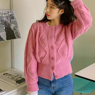 雅麗安娜 針織衫 上衣 毛衣 秋裝韓系ins復古麻花紋針織開衫法式優雅泡泡袖氣質毛衣外搭1F022-1589.
