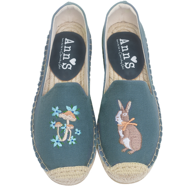 Ann’S兔子森林手繪刺繡草編鞋-深藍43號(適合平常穿42號)
