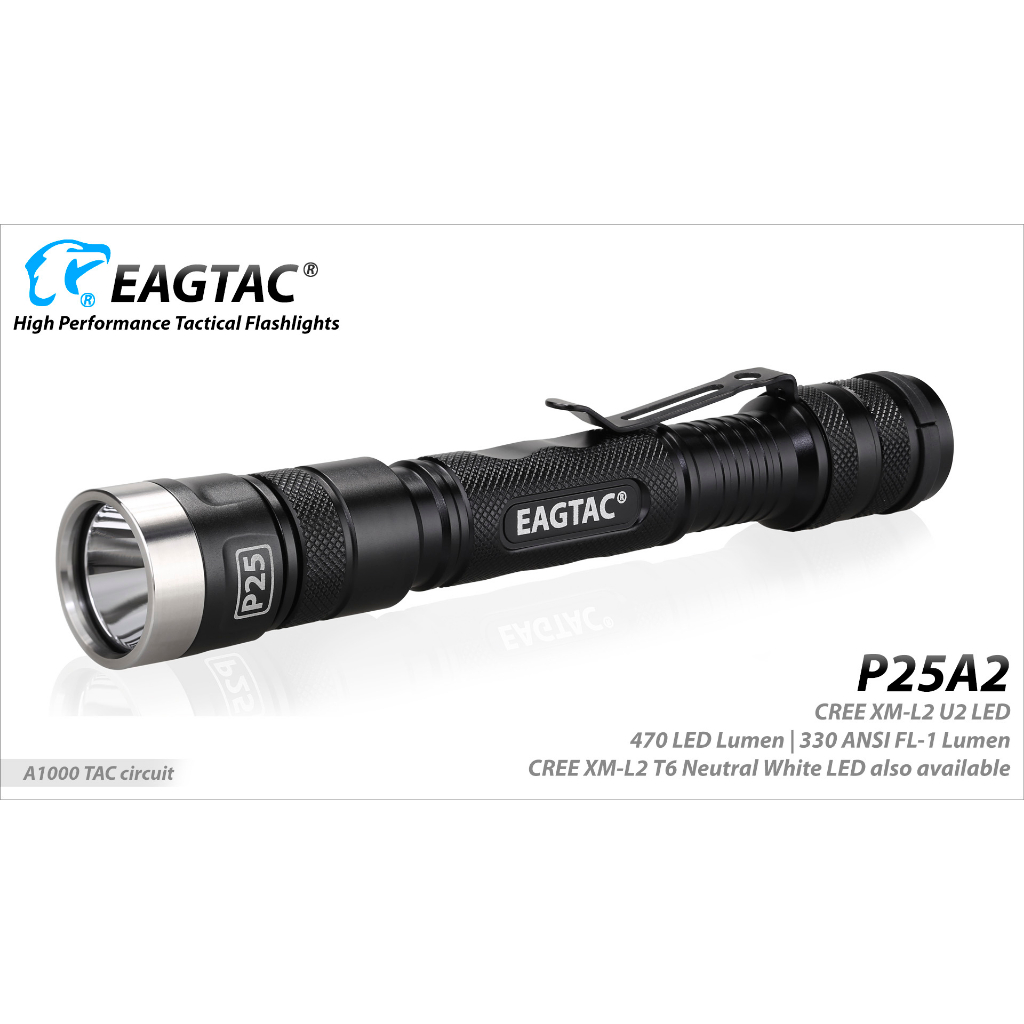 EAGTAC P25A2 AAx2 1470流明 XM-L2 U2 LED手電筒(燈膽可換型式)