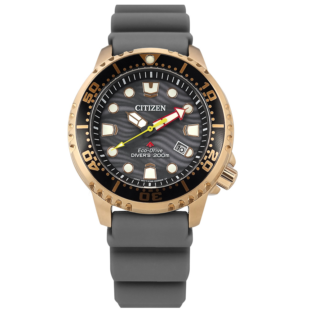 CITIZEN / PROMASTER 光動能 海浪波紋 潛水 橡膠手錶 灰x玫瑰金框 /BN0163-00H/44mm