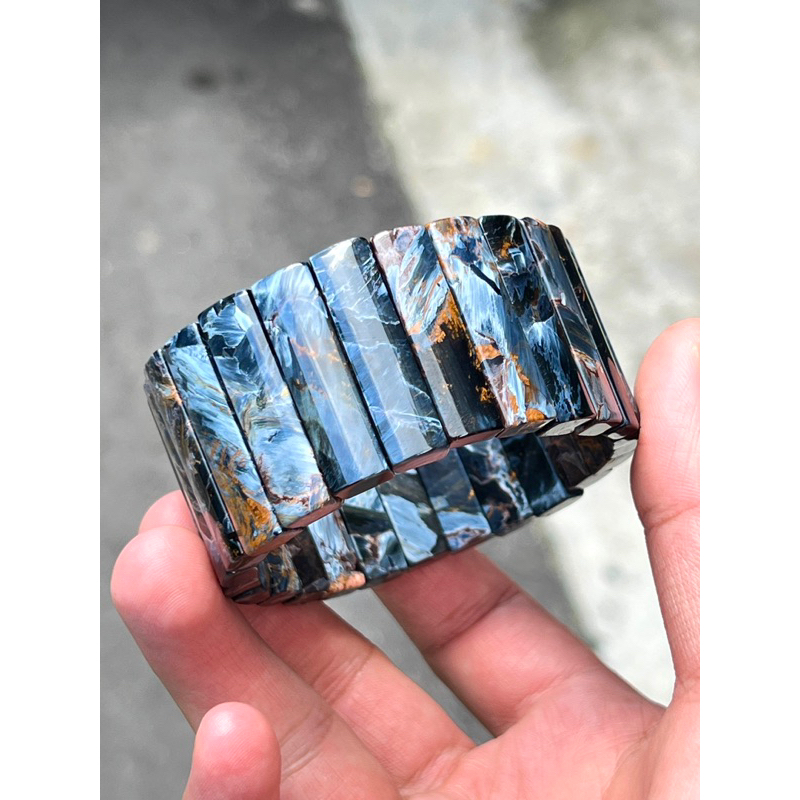 [GUA] 天然32mm彼得手排 精品 藍彼得 彼得石 水晶 手排 透料 三彩 油畫 藍色風暴 設計款 納米比亞 可分期