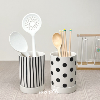 渥思【現貨】韓系陶瓷餐具收納瀝水桶 陶瓷筷子桶 簡約瀝水架 幾何黑白造型