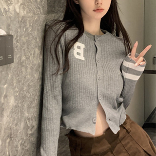 FUXI 韓版長袖針織上衣女 短款修身上衣 薄款毛衣外套 小外套 針織開衫 針織衫 女裝 衣服