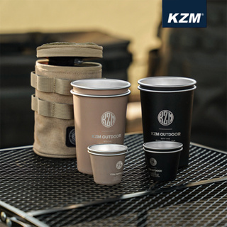 【大山野營-露營趣】KAZMI KZM K23T3K03 工業風304不鏽鋼套杯8件組 不鏽鋼杯 酒杯 茶杯 水杯 杯子