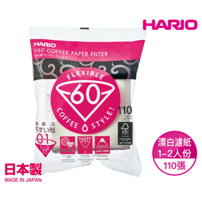 【HARIO】V60 漂白濾紙-110張 / VCF-02-110W